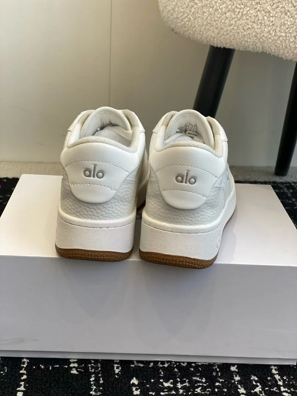 ALO Yoga White Leather Sneakers with Gum Outsole